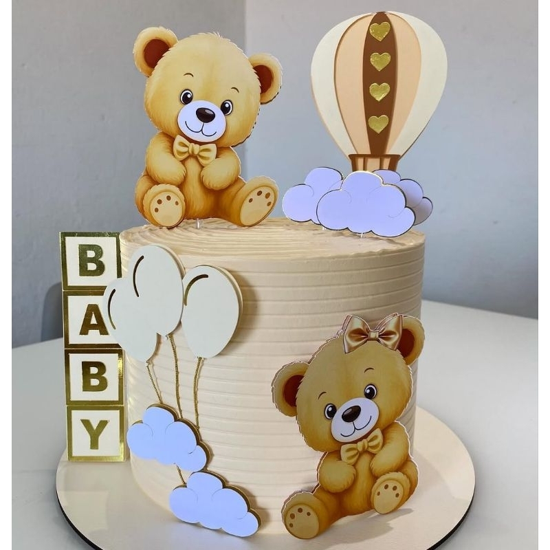 Topo de bolo 3D Chá de bebê revelação ursinhos aniversário kit festa só um bolinho