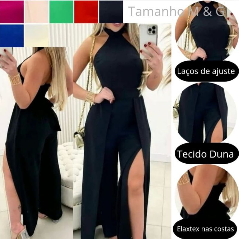 MACACÃO FEMININO LONGO COM ELASTEX EN LAS COSTAS EM TECIDO DUNA COM LAZOS PRA AMARRAR MODA 2026 — imagem 2 de 2