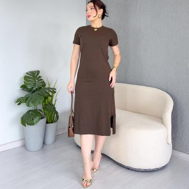 Vestido Midi Malha de 100% Algodão em Oferta na Shopee