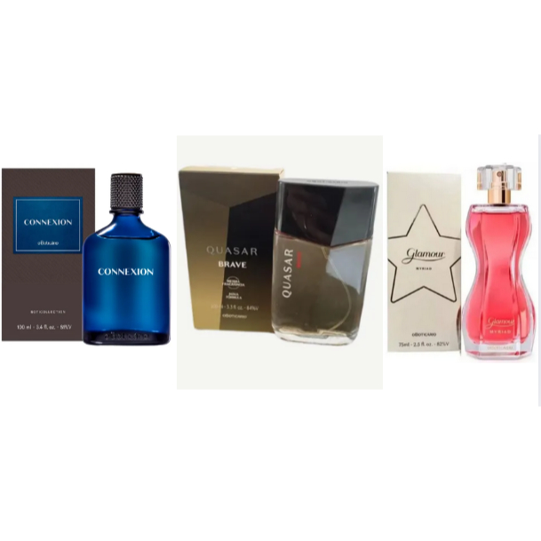 Combo Familia 3 Perfumes (Connexion, Quasar Brave e Glamour Myriad) O Boticario