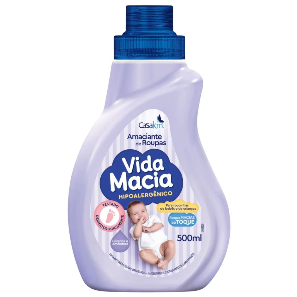 Amaciante Vida Macia Hipoalergênico Glicerina & Amêndoas 500ml Roupinha Bebê Crianças Roupas Suave