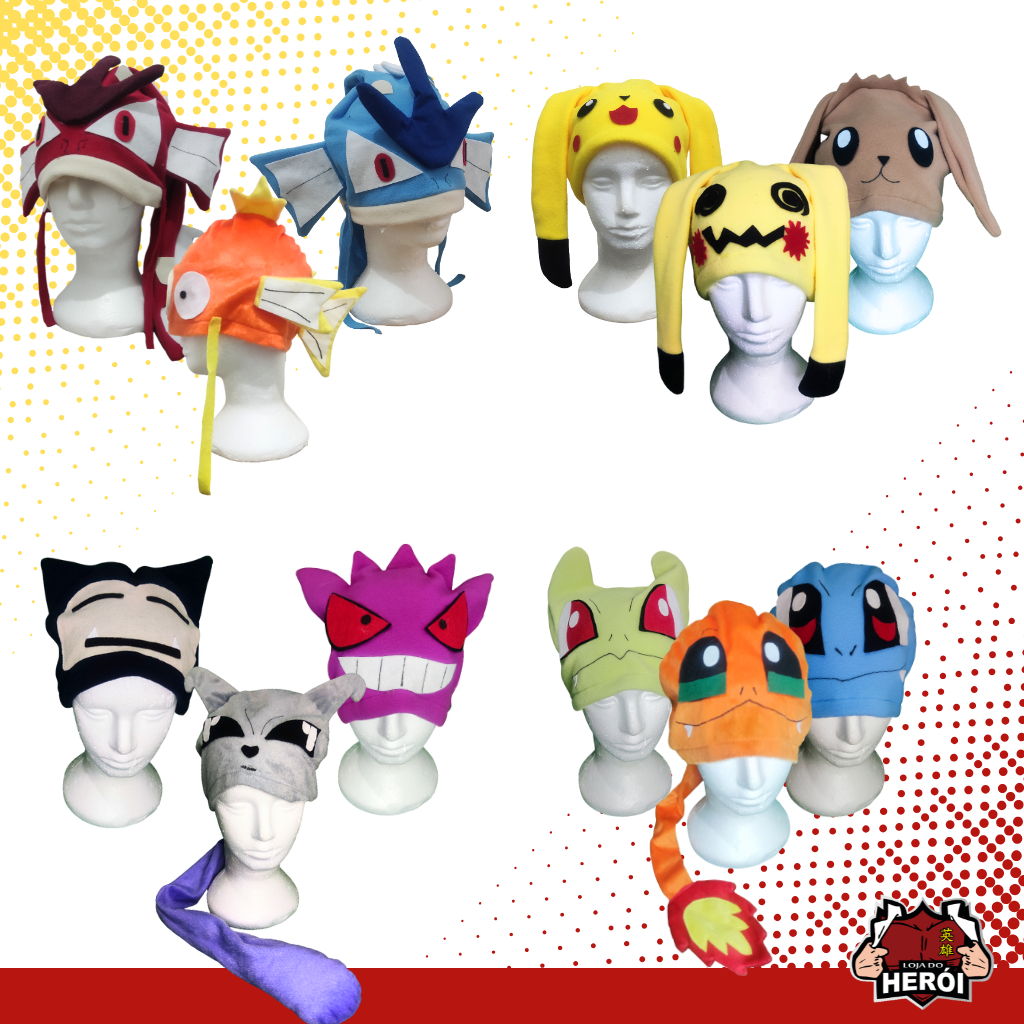 Toucas de Pelúcia Pokémon - Gorro Chapéu - Personalizada - Feita à Mão