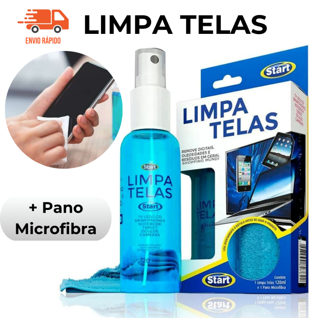 Limpa Telas 120ml com Pano Microfibra Celular TV Monitor Notebook Remove Manchas Com Segurança em Oferta na Shopee