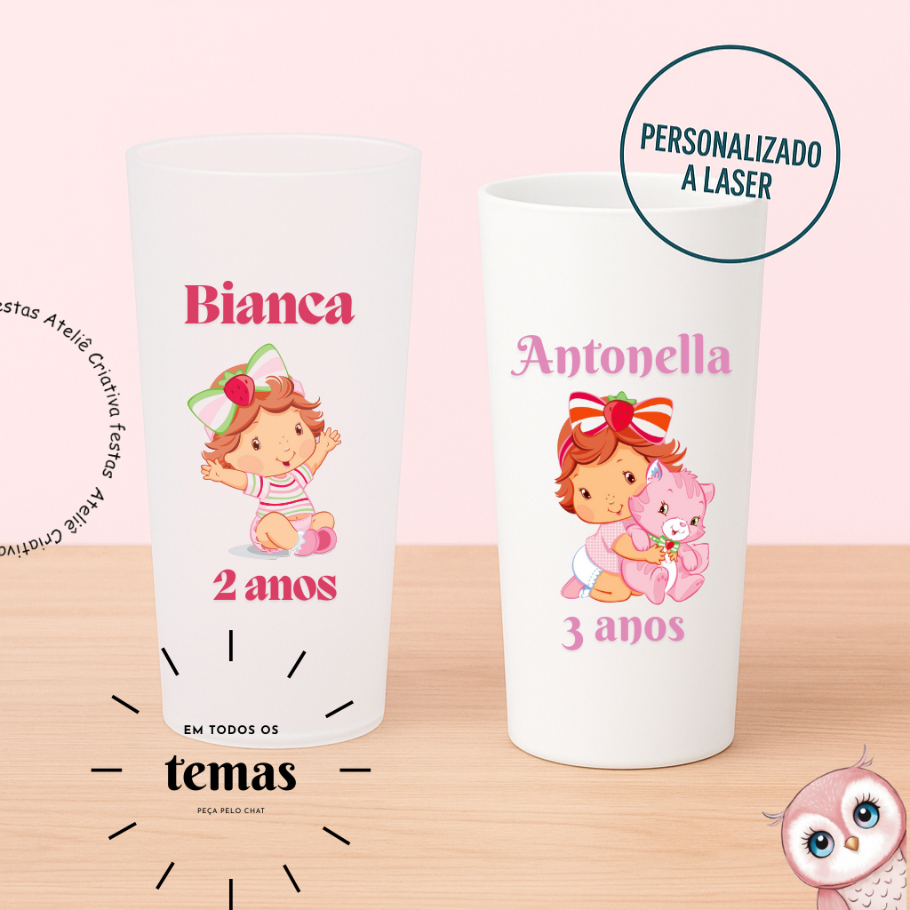 Kit de Copos Long Drink Personalizado Moranguinho Baby Turma morango Lembrancinha Festa Infantil Chá de Bebê Aniversário