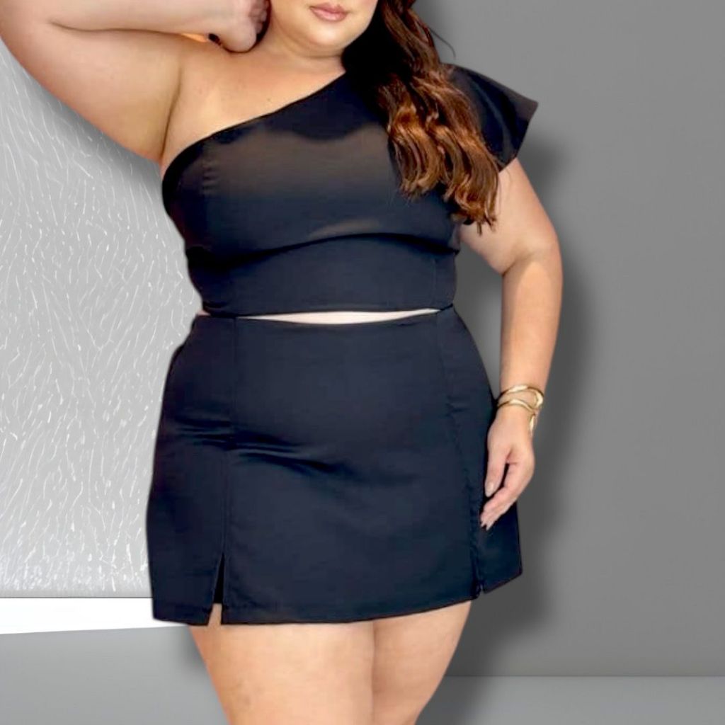 Conjunto Plus Size Cropped + Short Saia ( TODO SAIA E SHORT POR DENTRO) Lara Feminino