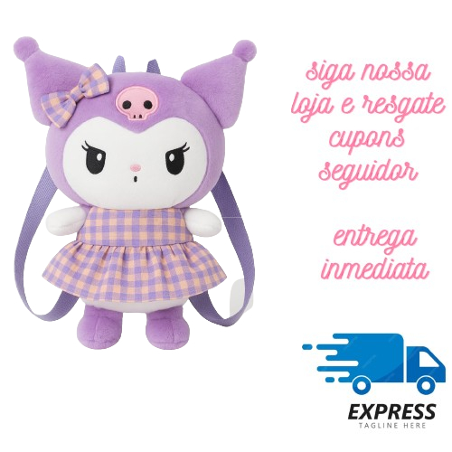 Mochila Kuromi Pelúcia Kawaii Boneca Fofa Feminina com Espaço na Cabeça dia das  crianças blackfriday*