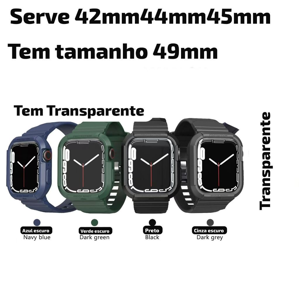 Pulseira shock com case protetora para apple watch compativel com tamanhos 42/44/45/49