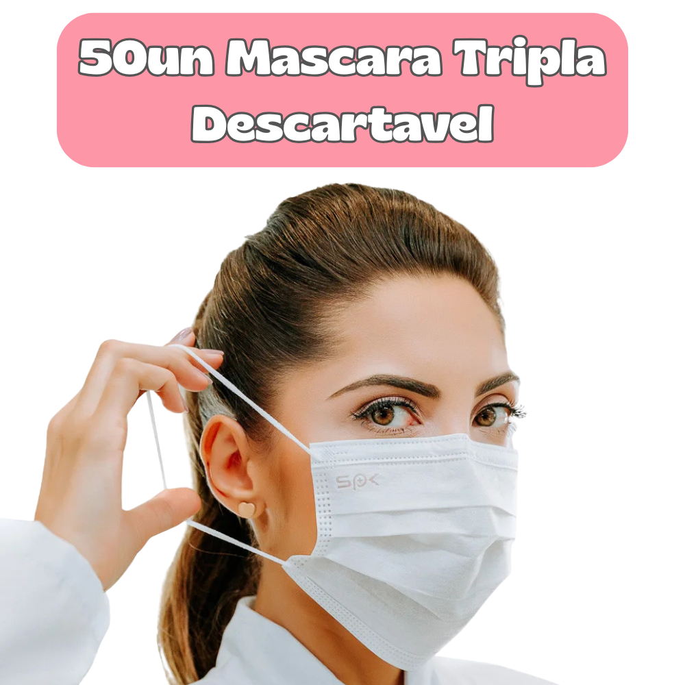 50Un MASCARA Tripla Descartável Hospitalar Clinicas Profissional Higiênica.