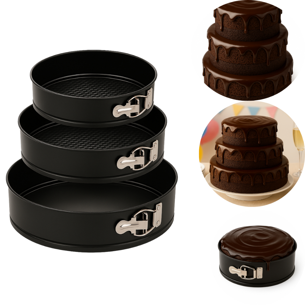 Kit Formas Culinárias para Bolo, Torta e Cheesecake Fundo Removível Antiaderente Conjunto Redondo em Oferta na Shopee