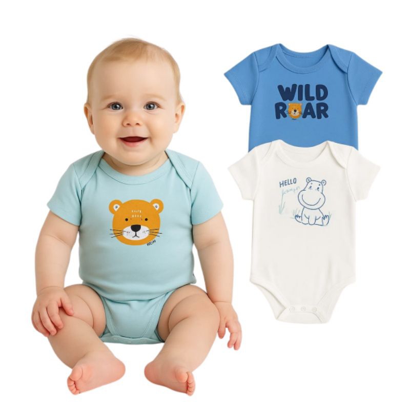 Kit com 3 Bodies manga curta Bebê menino Kiko e Kika tamanho M 13561