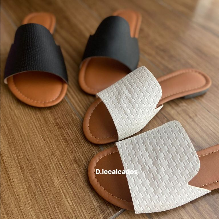 Sandália Feminina Rasteira Confortável Rasteirinha Sliper Elegante Branco Preto Chinelo Feminino