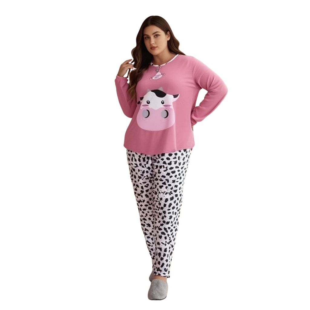 Pijama Feminino Plus Size Inverno de Malha Premium Pijama de Frio