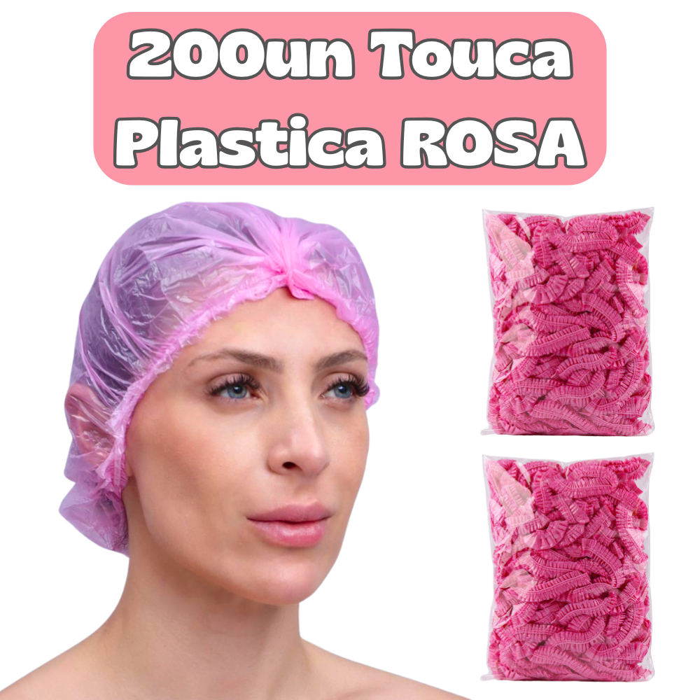 Kit 200 Toucas Plásticas ROSA Salão SPA Estética Proteção para Cabelos Profissional Manicure e Pedicure