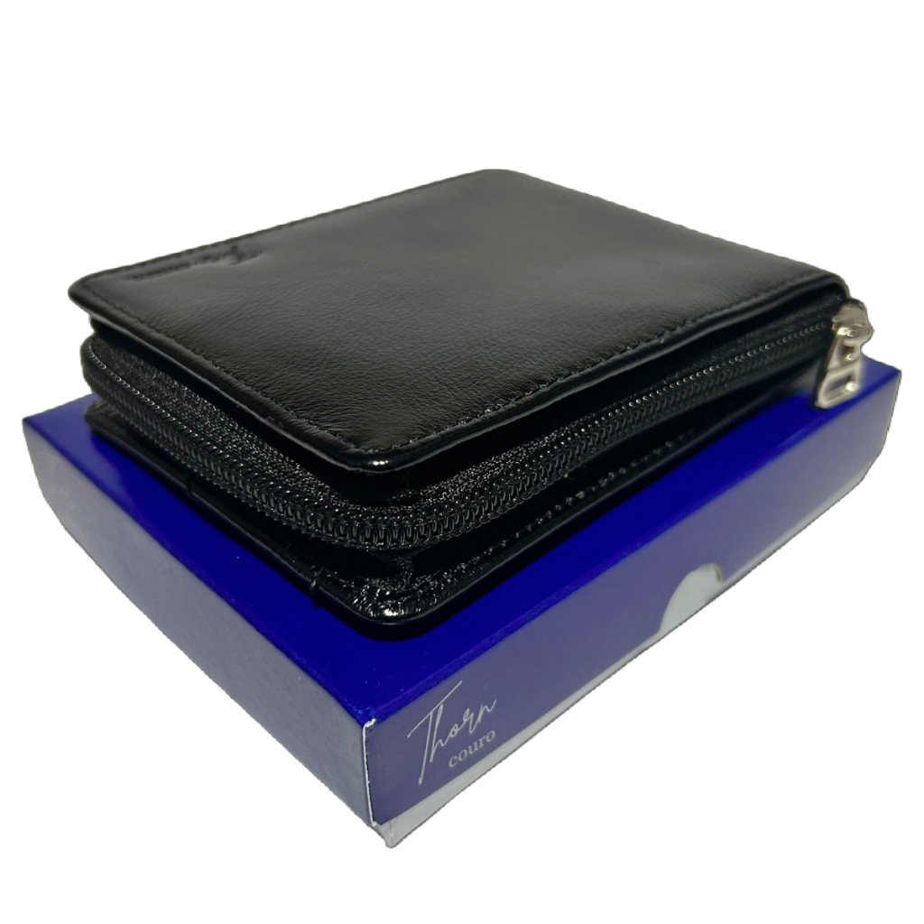 Carteira de couro masculina fecho com ziper bom porta cartão moedas cartões documentos cnh rg carro em Oferta na Shopee