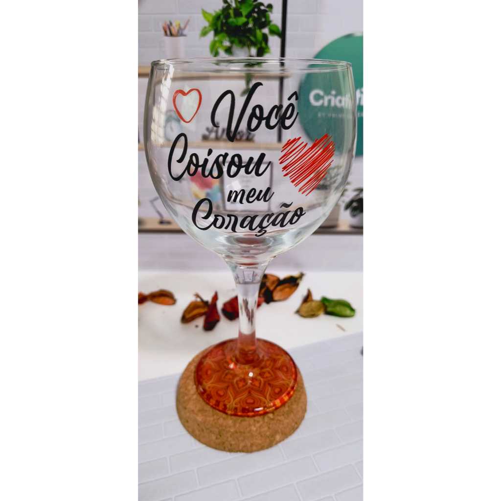 Taça Gin Você coisou meu coração base mandala vermelha 600 Ml Vidro