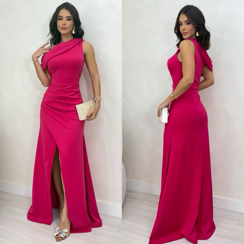 0051 Vestido mula manga Longo sereia com fenda frontal - Festa / Madrinha / Casamento / Formatura / ombro a ombro em Oferta na Shopee