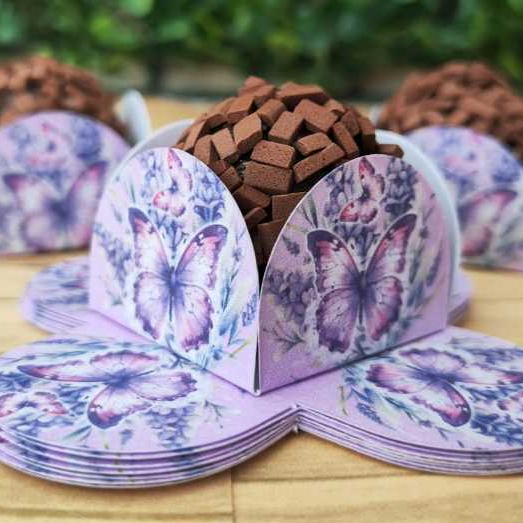 BORBOLETA LILÁS Kit Forminhas 4 Pétalas Nº 6 para Doces Festa Aniversário Docinhos