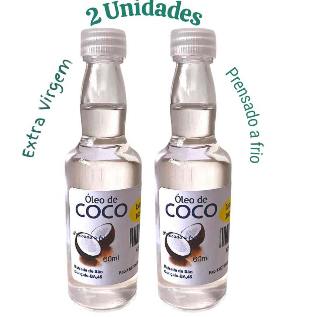 Kit c/ 2 Óleos de Coco Extra Virgem 60ml  Cada - Prensado a Frio - 100 % Natural em Oferta na Shopee