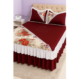 Colcha De cama Casal 3 peças Com Babado  2,40mx2,60m em Oferta na Shopee