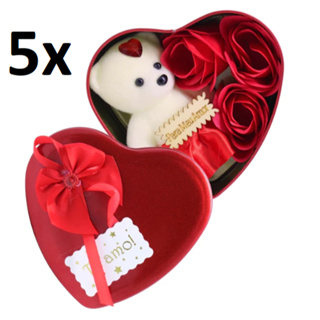 KIT 5 LATAS Caixa Coração de metal Com Ursinho e Rosas presente namorada esposa amiga mãe em Oferta na Shopee