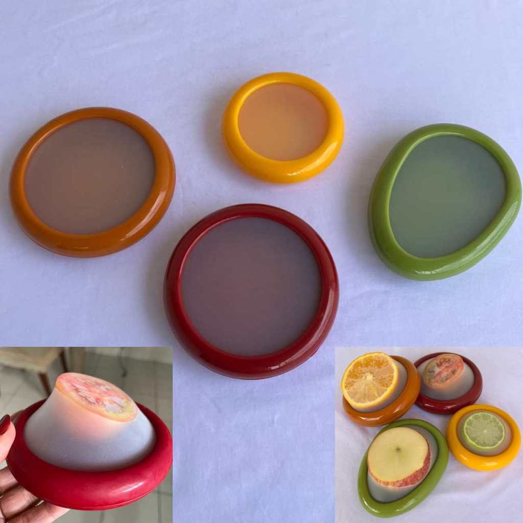 Kit 4 Potes Protetor De Frutas E Legumes Tampa Silicone para Metades Abacate Tomate Limão Cebola