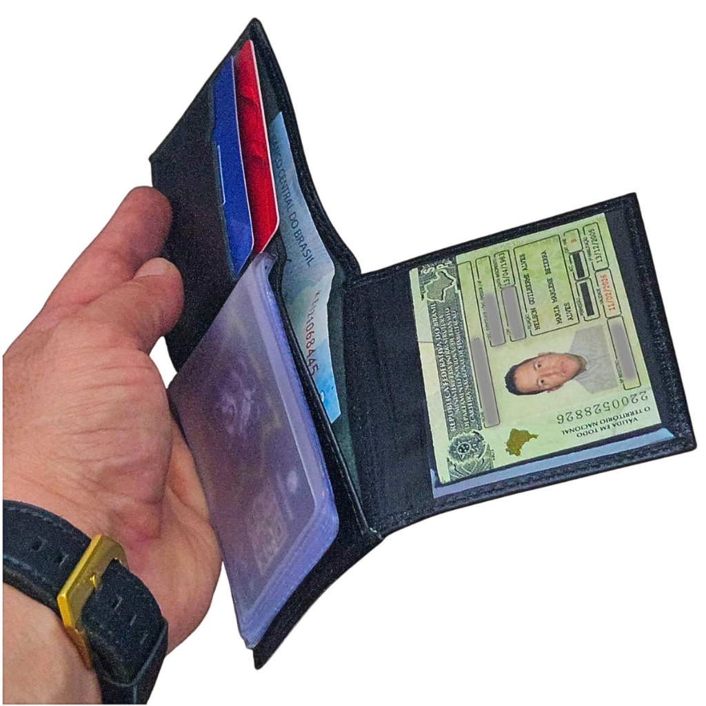 Porta documento cartão notas cnh rg de couro preta slim pequena minimalista fina combina carro pai em Oferta na Shopee