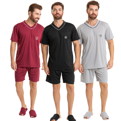 Kit 3 Pijamas masculino adulto Malha Premium