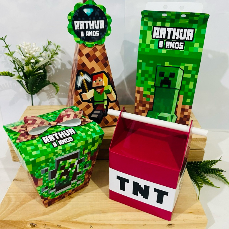 Kit Festa Personalizada  minecraft - Caixinhas Personalizadas (PAPEL FOTOGRÁFICO 180G)