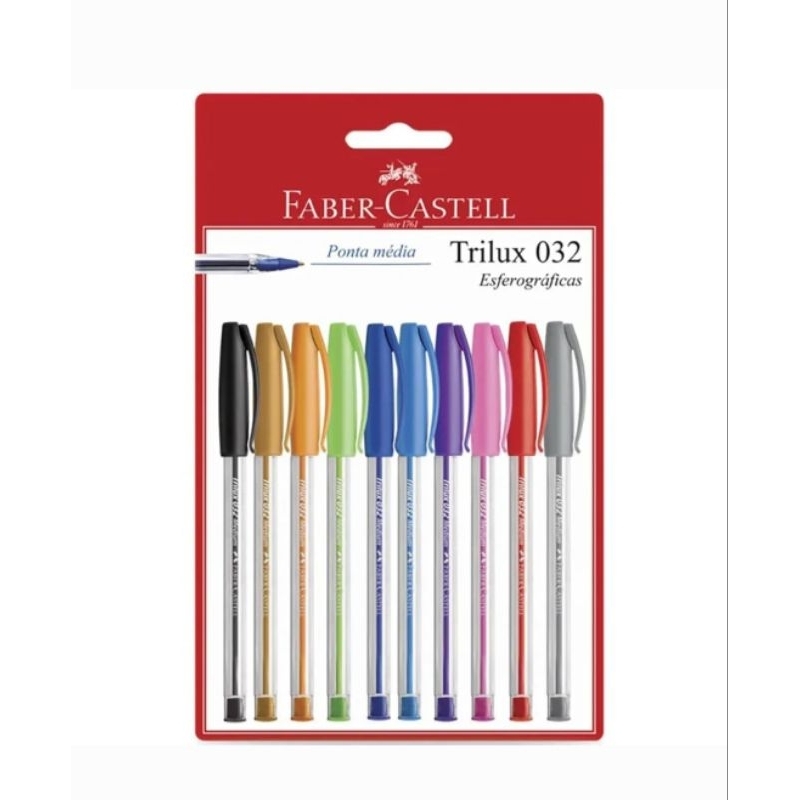Kit Caneta Esferográfica Trilux Colors 10 Cores 1.0mm Faber-Castell  / Papelaria / Caneta Colorida  / Material Escolar em Oferta na Shopee