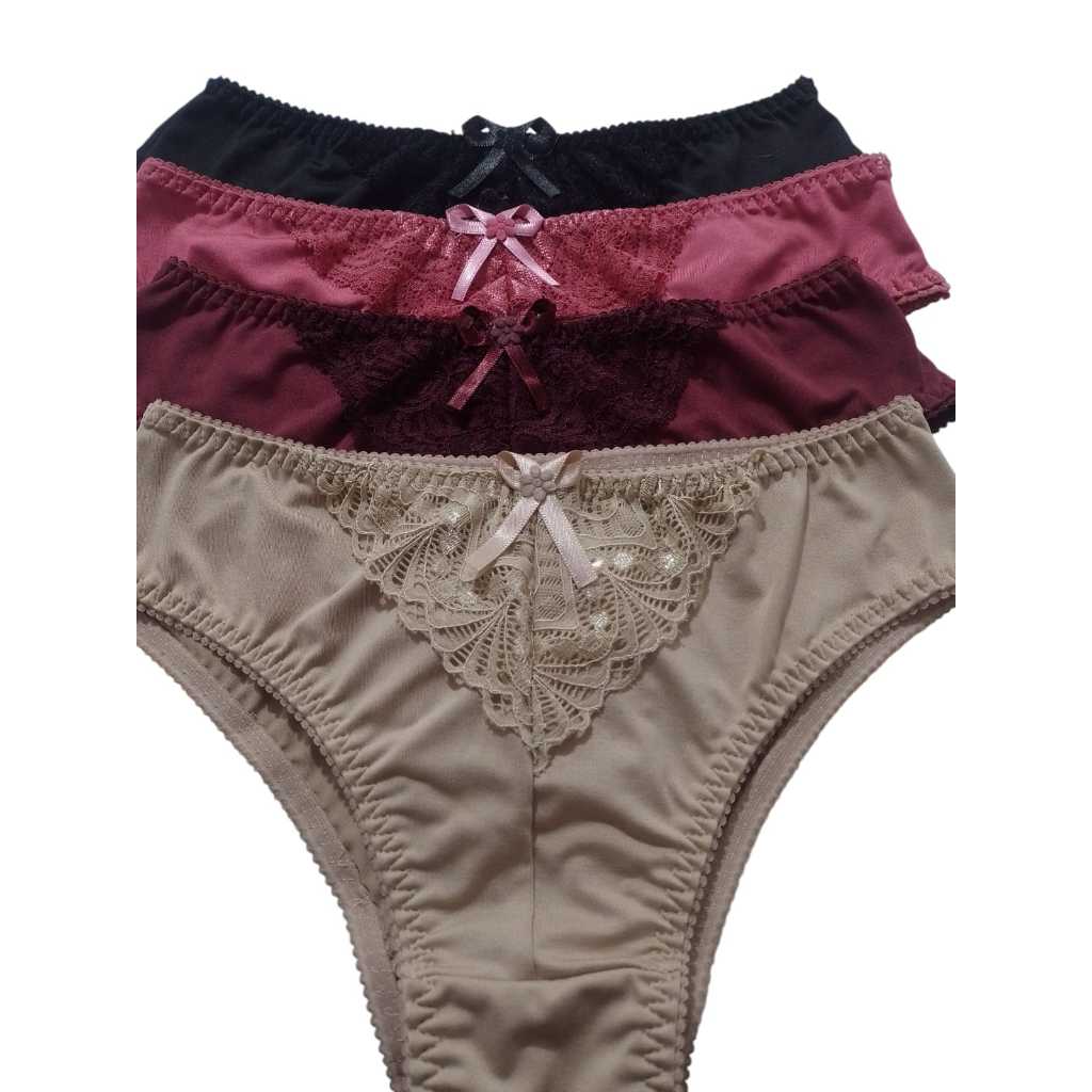 Kit/4  Calcinha Senhora Renda confortavel dia a dia leve cintura alta em Oferta na Shopee