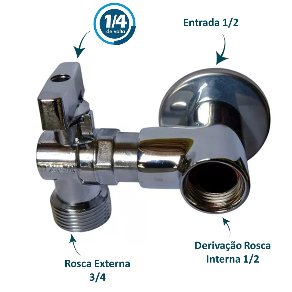 Adaptador T P/ Torneira C/ Registro Lavar Roupa Lava Louças Cromado Tanque Filtros Purificadores Maquina de Lavar Jardim