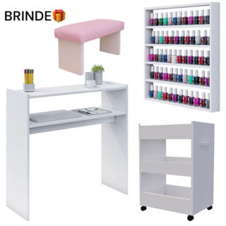 Kit Mesa Manicure + Carrinho Auxiliar + Porta Esmaltes + Apoio De Mão Manicure Unha Gel Salão De Beleza Premium em Oferta na Shopee