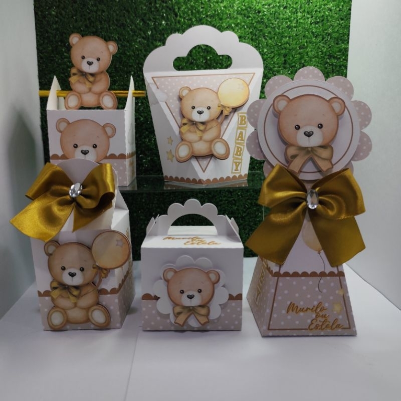 ENVIO RÁPIDO - Kit Personalizados caixinhas Chá Revelação Ursinho/Lembrancinhas /aniversário- Festa PEGUE E MONTE