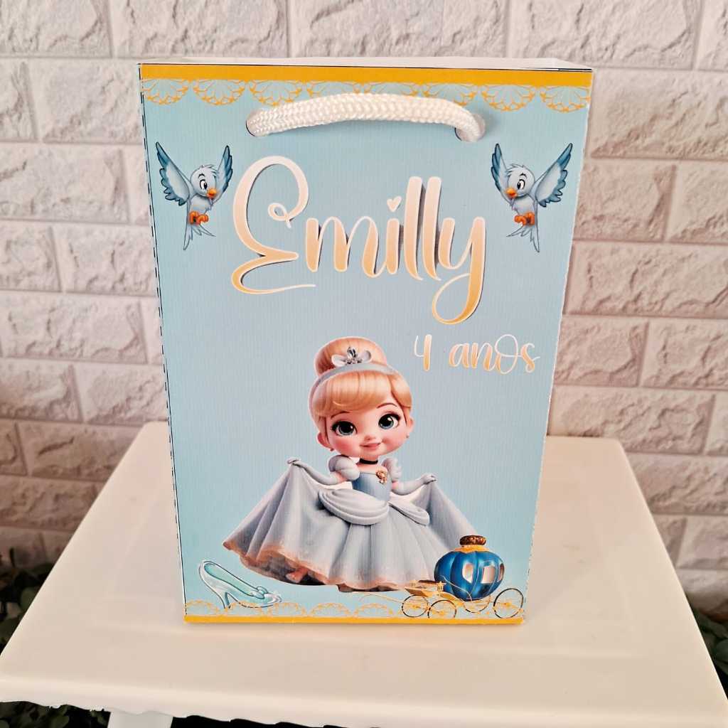 Sacolinha Personalizada p Cinderela cute menina/festa infantil/aniversario/Princesas disney