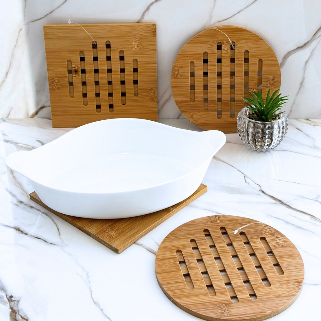 Descanso de Panela Kit Descanso de Panela de Bambu Ecokitchen 4 Peças Mesa Posta