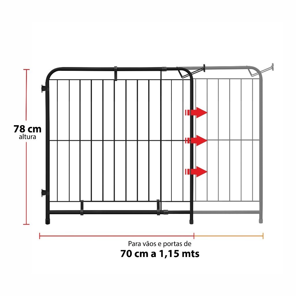 Portão Grade de Proteção Pet e Criança Expansível Ajustável 70cm a 115cm 78cm Altura