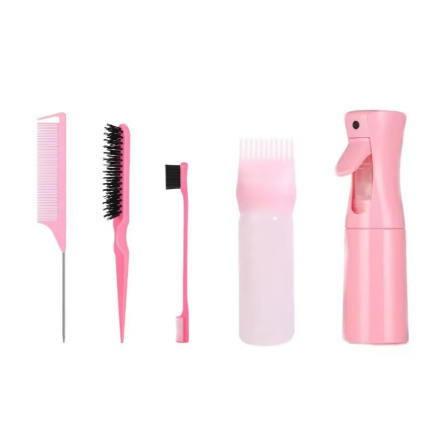 Kit Conjunto de ferramentas para cabelo com 5 peças Pente de maquiagem Frasco de tinta para cabelo Frasco de spray