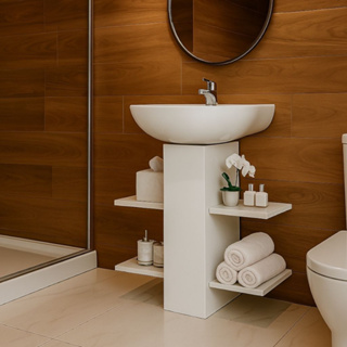 Gabinete De Banheiro 65CM Armário Pia De Coluna Com 4 Prateleiras Para Organização em Oferta na Shopee