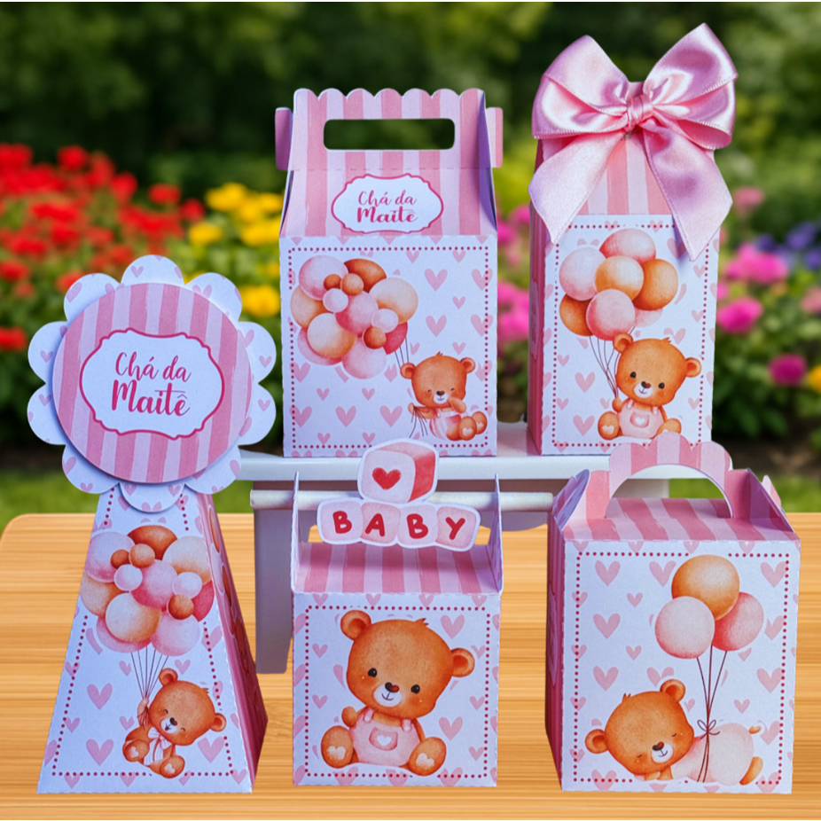 Kit Caixinhas Chá de Bebê Rosa Bebê Personalizado Lembrancinhas Festa Infantil Chá de Bebê PEGUE E MONTE