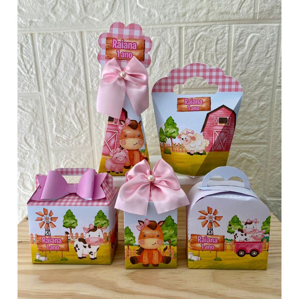 Kit Festa Fazendinha Rosa , Personalizados Lembrancinhas Caixinhas Para Festa PEGUE E MONTE