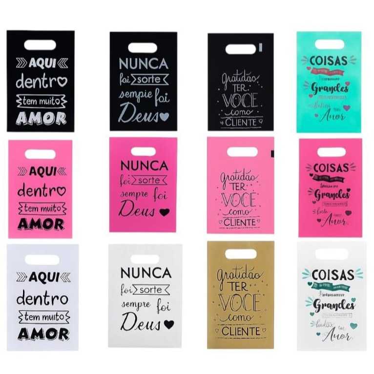 50 sacolas boca vasada ou triste  20x30 e 30x40 varias cores com frases
