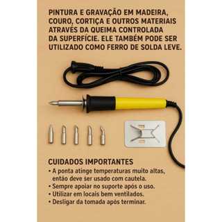 Pirógrafo Elétrico 30W com 5 Ponteiras – Ideal para Madeira, Couro e Solda (220v) em Oferta na Shopee