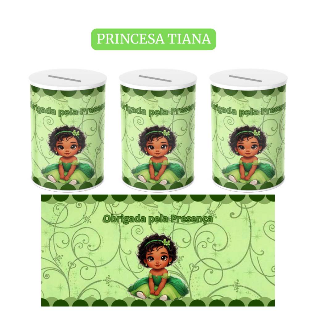 Adesivo para Cofrinho Personalizado para Festa Infantil de Criança Mimo Lembrancinha Princesa Tiana
