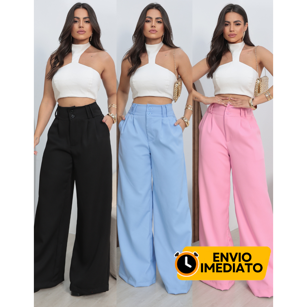 Calça Feminina em Alfaiataria Social Pantalona Elegante em Oferta na Shopee