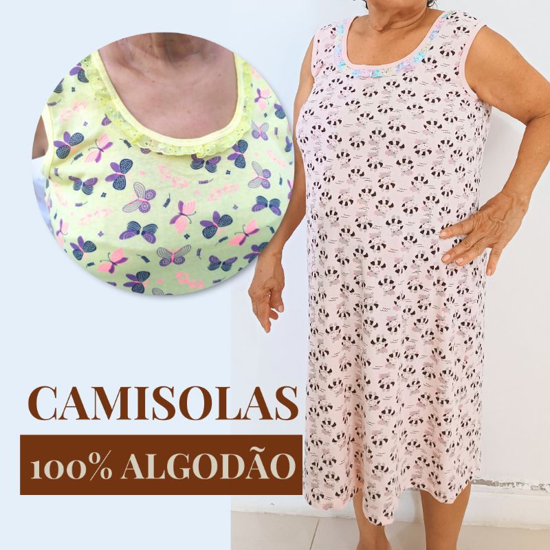Camisolas Femininas 100% Algodão Adulto | Leve e Fresco | Tecido Confortável