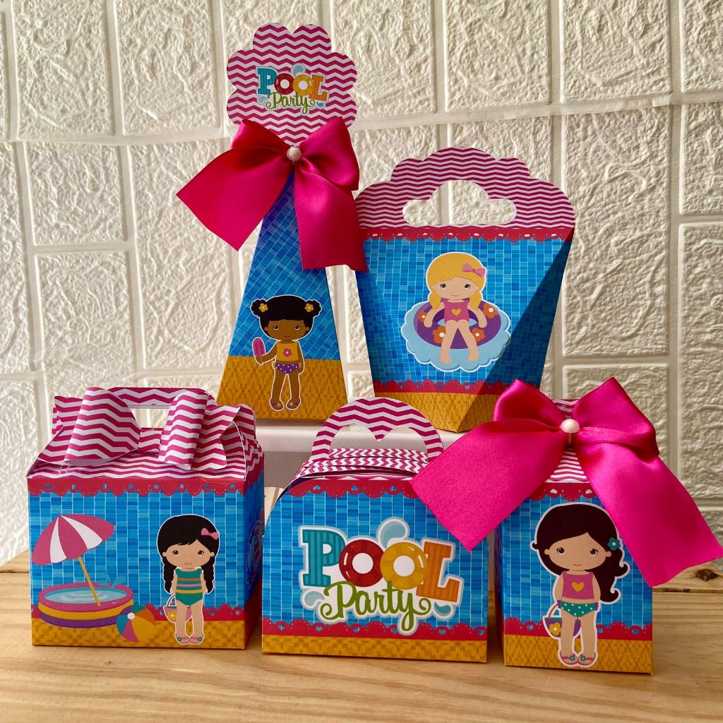 Kit Festa Pool Party Menina , Personalizados Lembrancinhas Caixinhas Para Festa PEGUE E MONTE em Oferta na Shopee