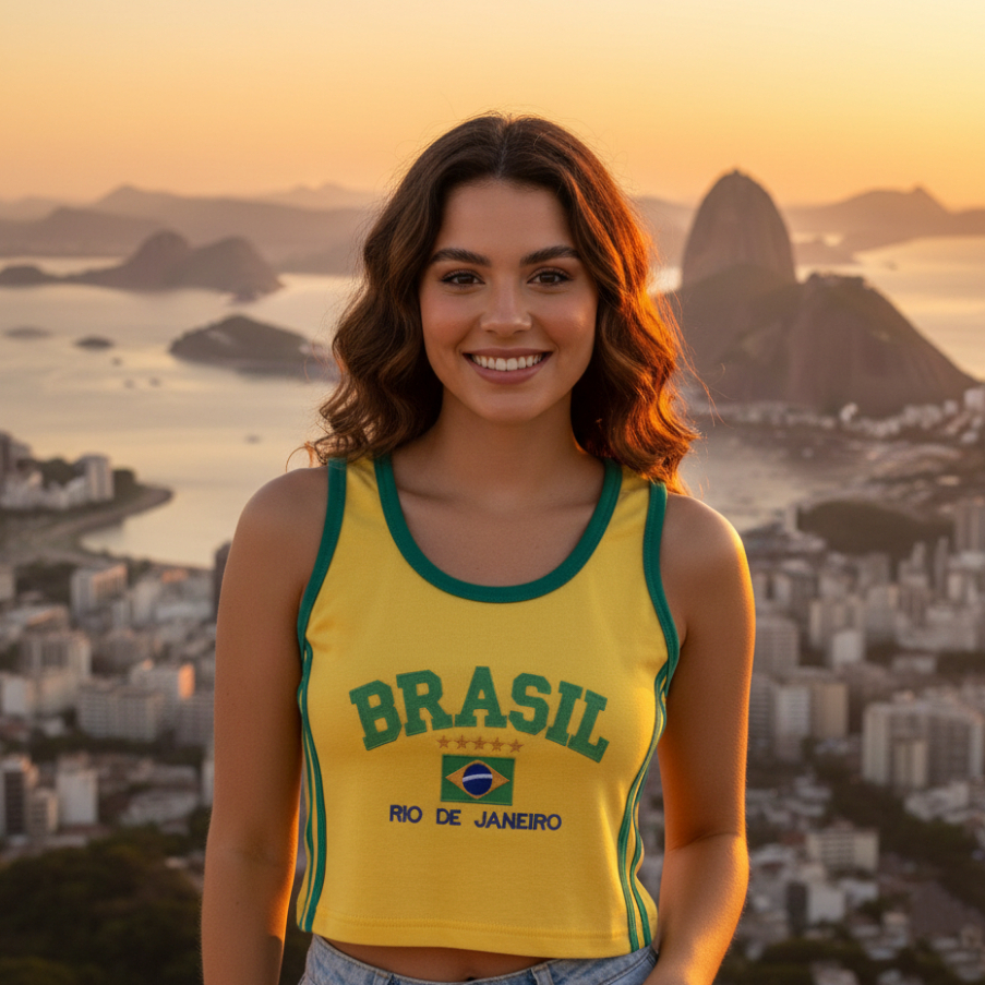 Camisa Regata Cropped Do Brasil Feminina Vintage Curtinha
