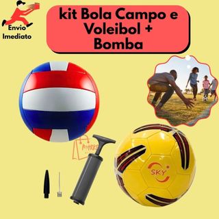 Kit Bola De Campo e Voleibol Com Bomba Portátil Futebol Society Quadra Areia Tamanho Oficial N5