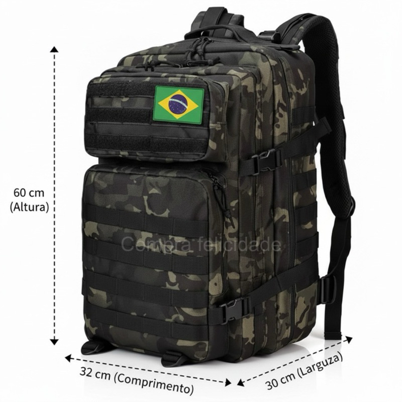 Mochila Militar Tática Impermeável 60 Litros Grande Reforçada com Bandeira do Brasil em Oferta na Shopee