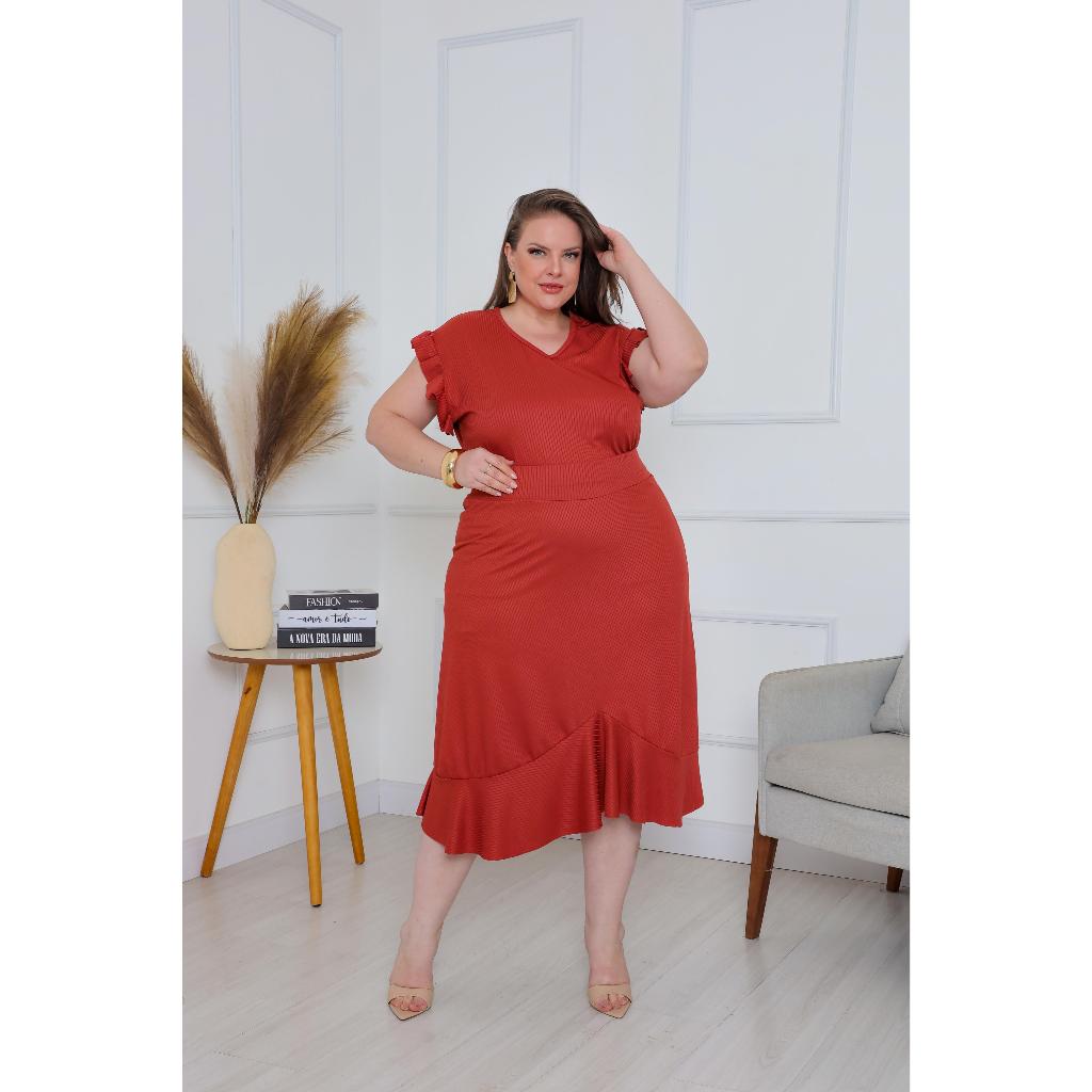 CONJUNTO DE SAIA PLUS SIZES CANELADO em Oferta na Shopee